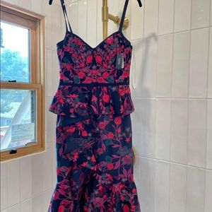 Marchesa Notte floral peplum dress